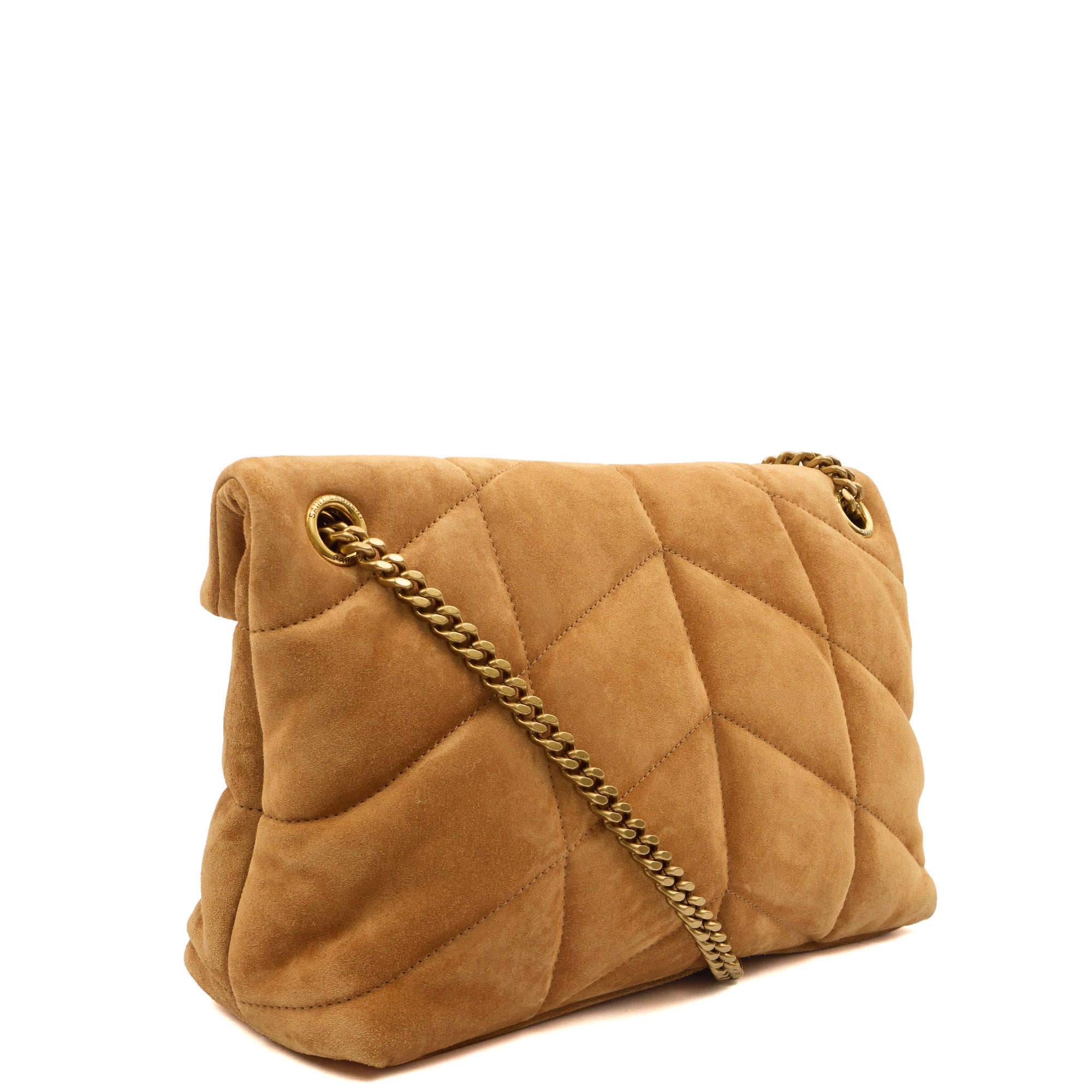 Saint Laurent Cross Body Puffer - Small in Brown, Suede