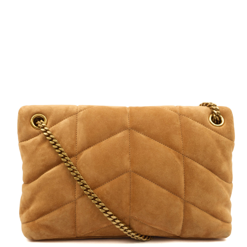 Saint Laurent Cross Body Puffer - Small in Brown, Suede