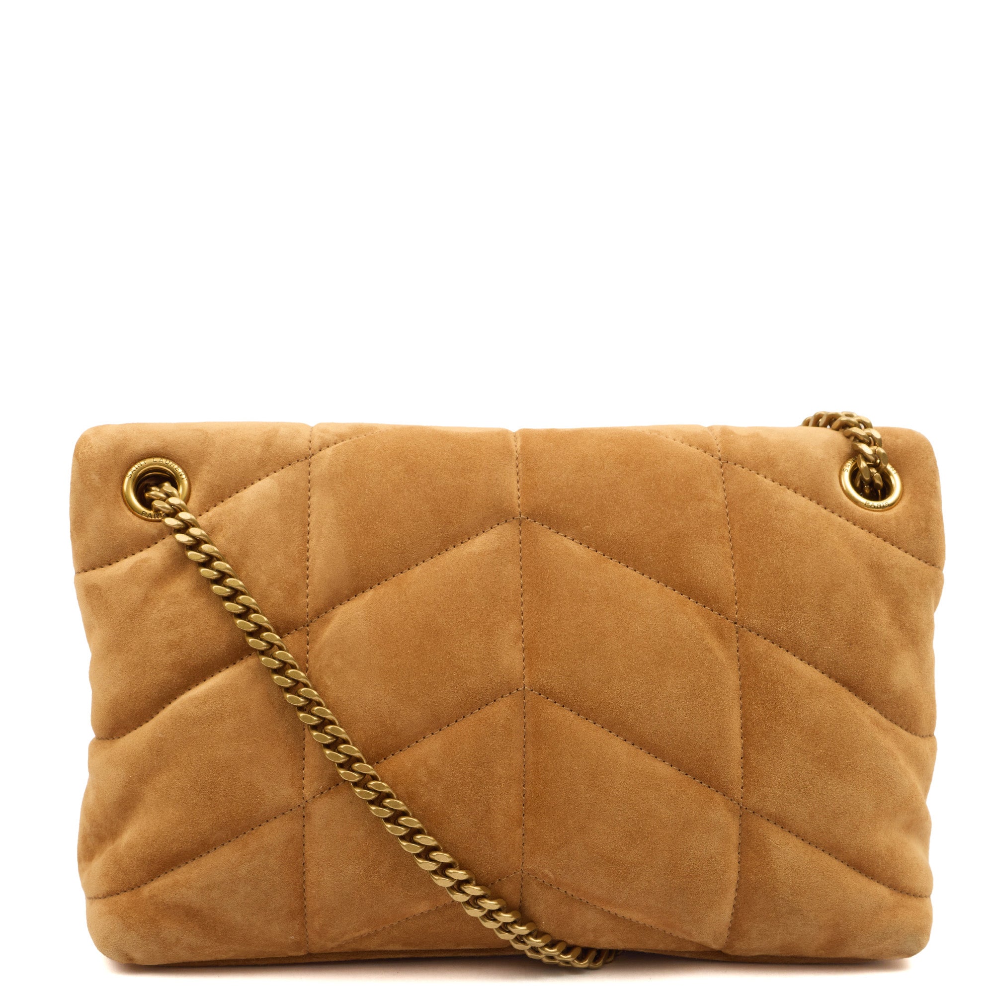 Saint Laurent Cross Body Puffer - Small in Brown, Suede