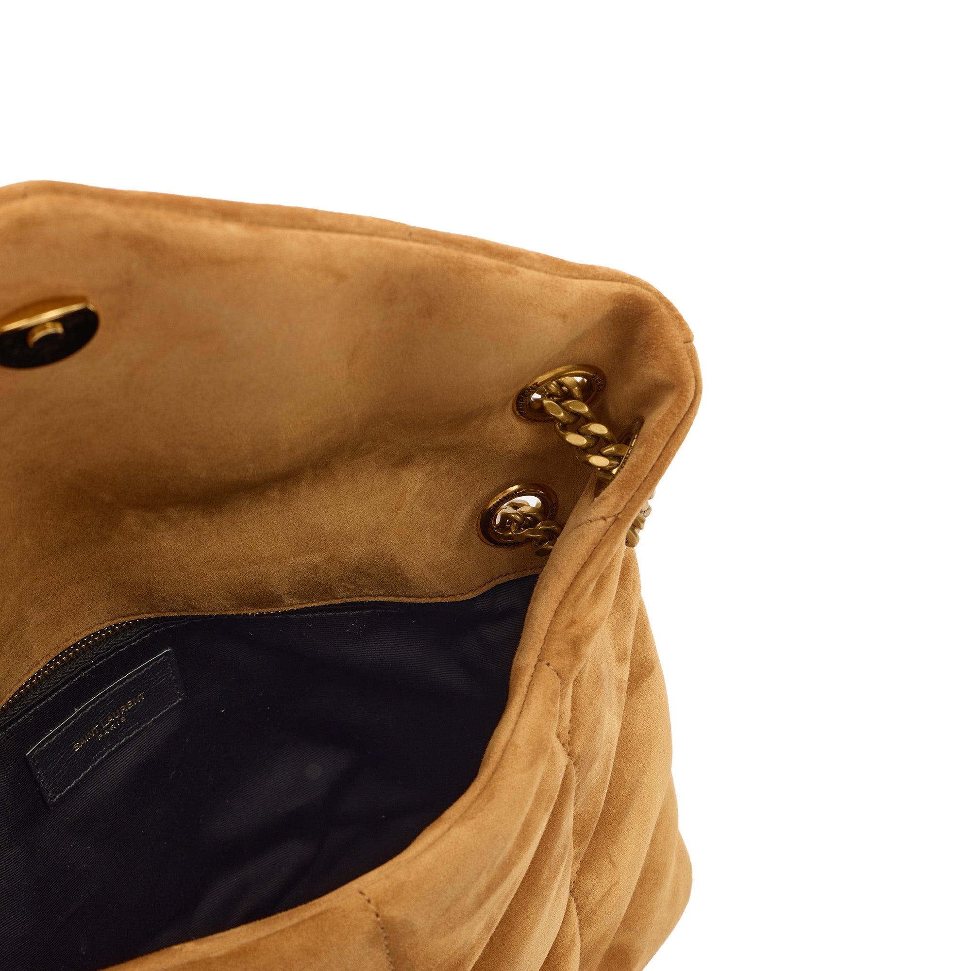Saint Laurent Cross Body Puffer - Small in Brown, Suede