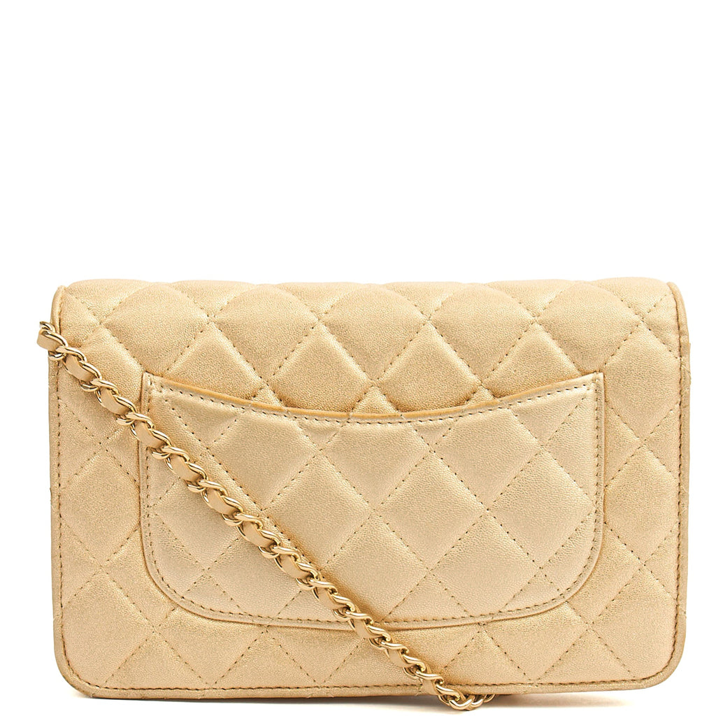 Chanel Cross Body Wallet on Chain in Metallic, Fabric