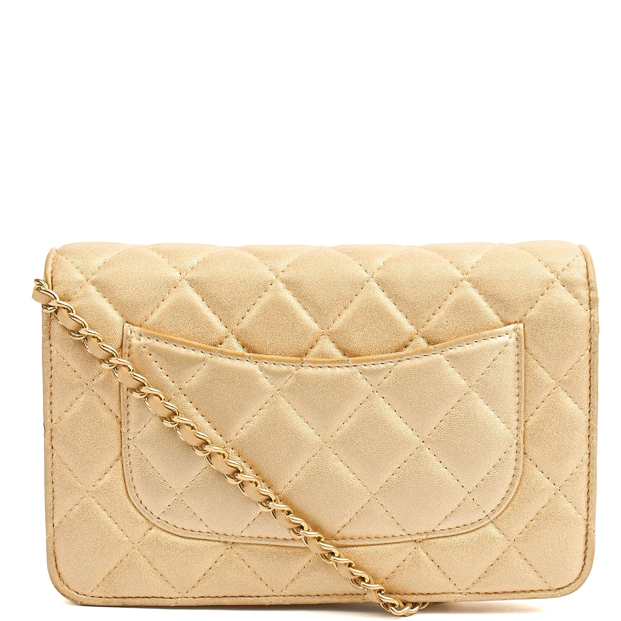 Chanel Cross Body Wallet on Chain in Metallic, Fabric