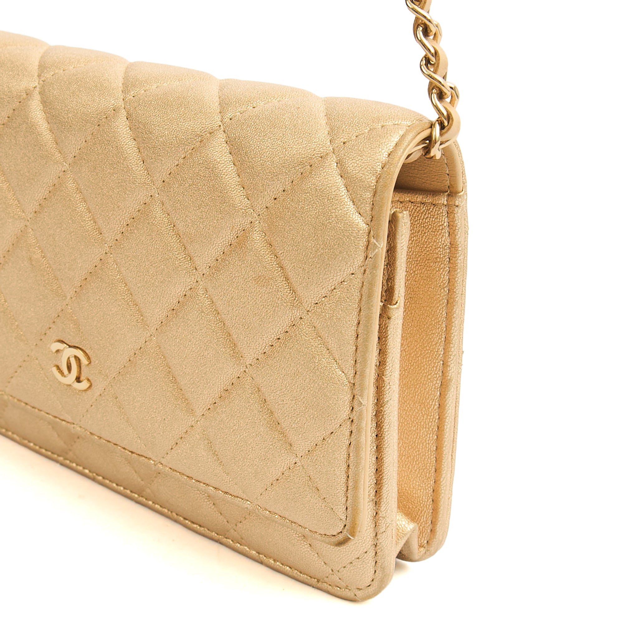 Chanel Cross Body Wallet on Chain in Metallic, Fabric