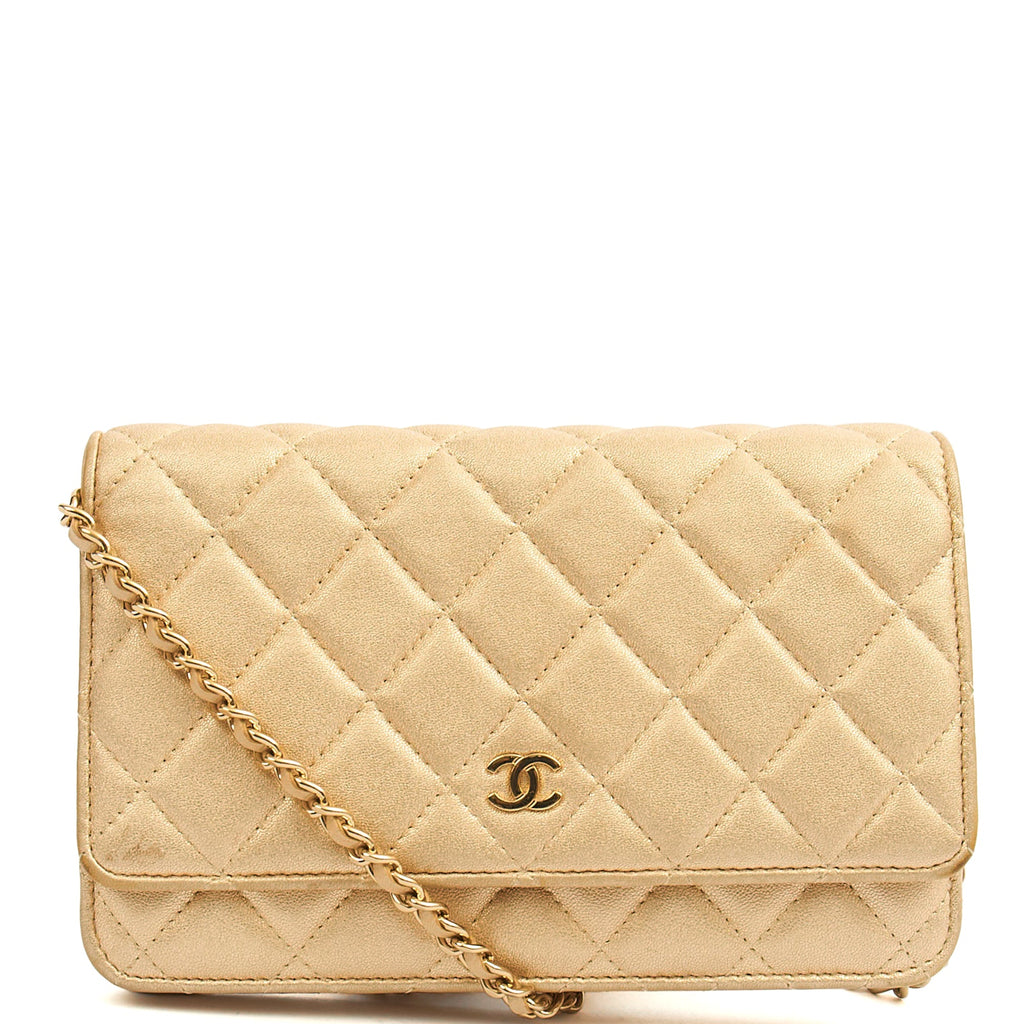 Chanel Cross Body Wallet on Chain in Metallic, Fabric