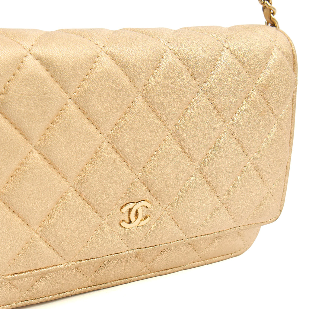 Chanel Cross Body Wallet on Chain in Metallic, Fabric