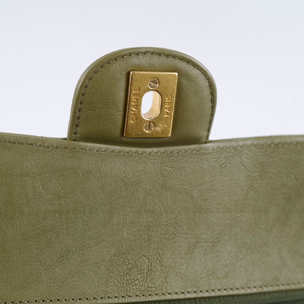 Chanel Medium Classic Flap Khaki Green Chevron Calfskin GHW