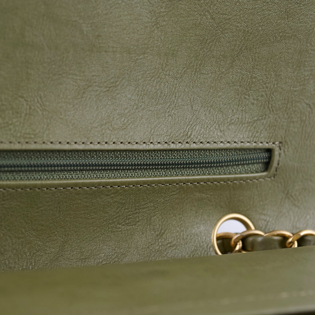 Chanel Medium Classic Flap Khaki Green Chevron Calfskin GHW