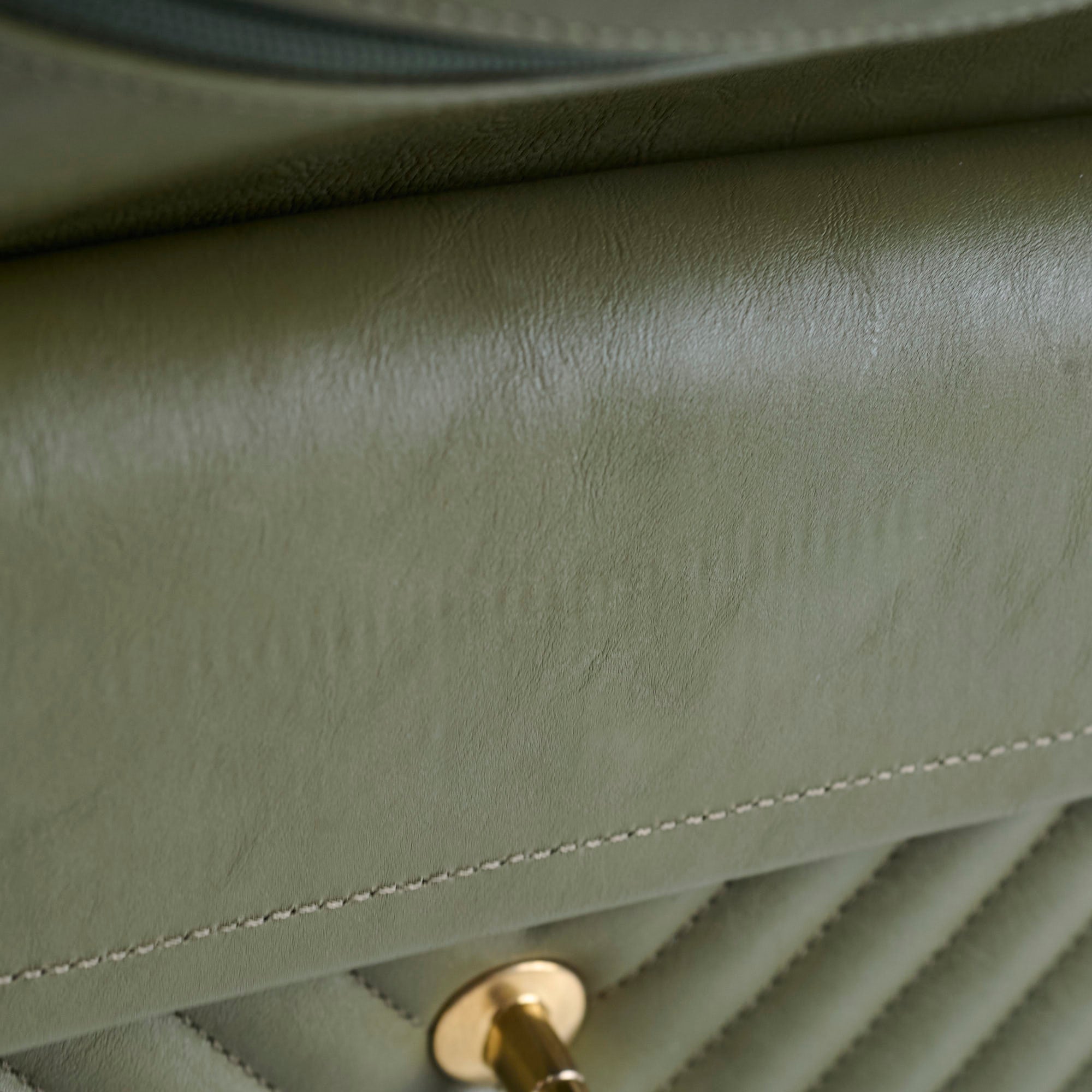 Chanel Medium Classic Flap Khaki Green Chevron Calfskin GHW