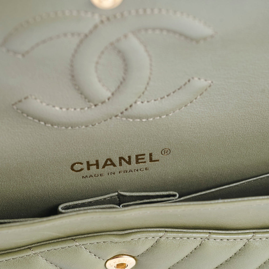 Chanel Medium Classic Flap Khaki Green Chevron Calfskin GHW