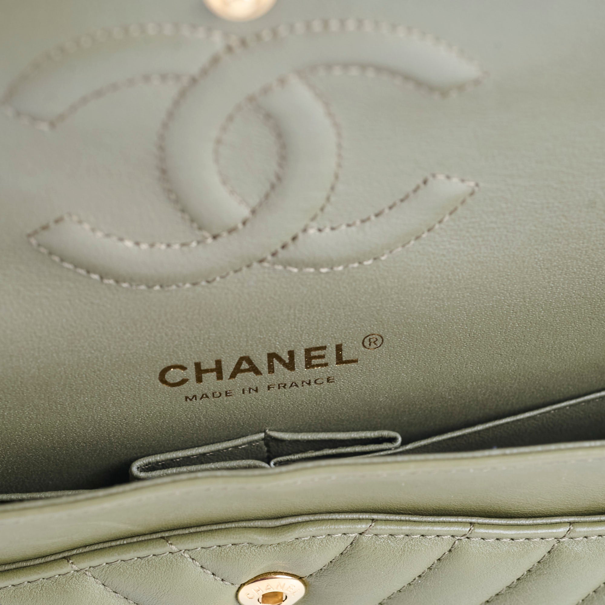 Chanel Medium Classic Flap Khaki Green Chevron Calfskin GHW