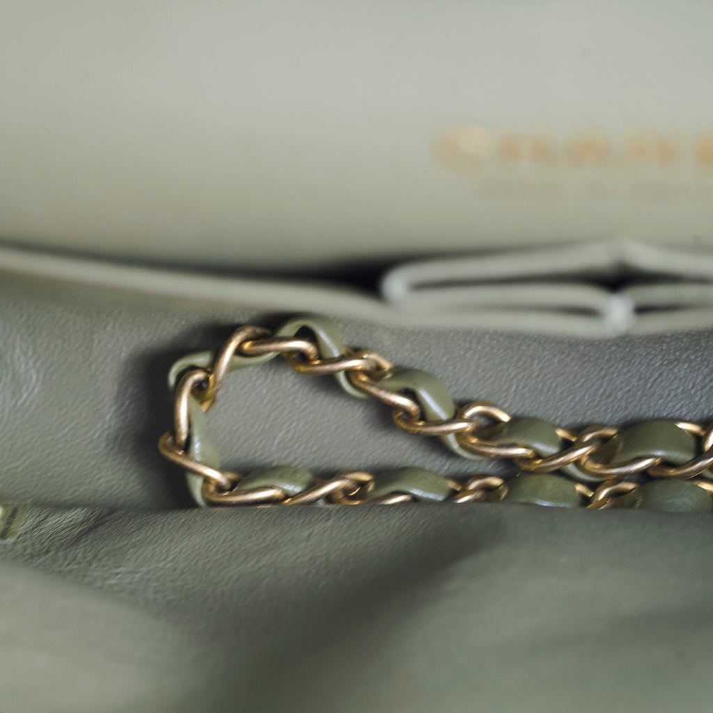 Chanel Medium Classic Flap Khaki Green Chevron Calfskin GHW