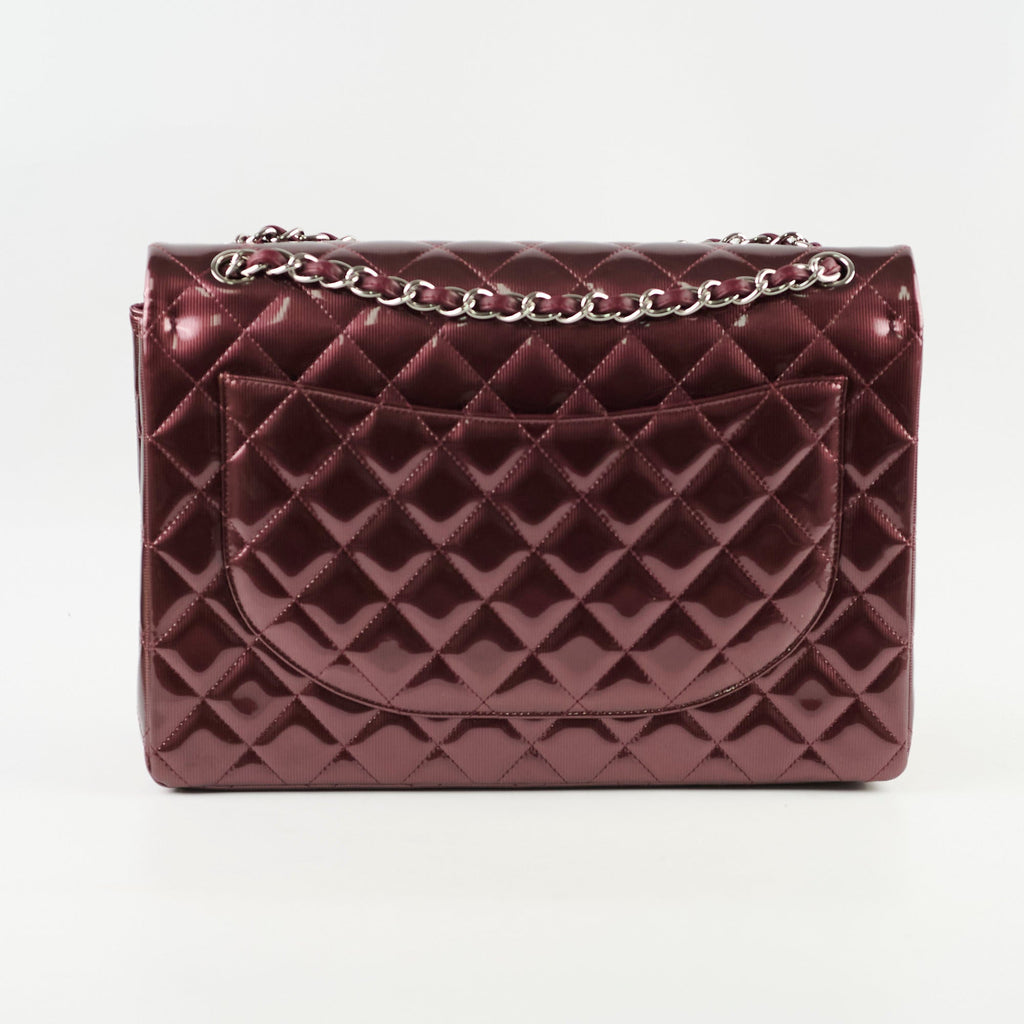 Chanel Maxi Classic Flap Burgundy Striated Quilted Patent Leather bag