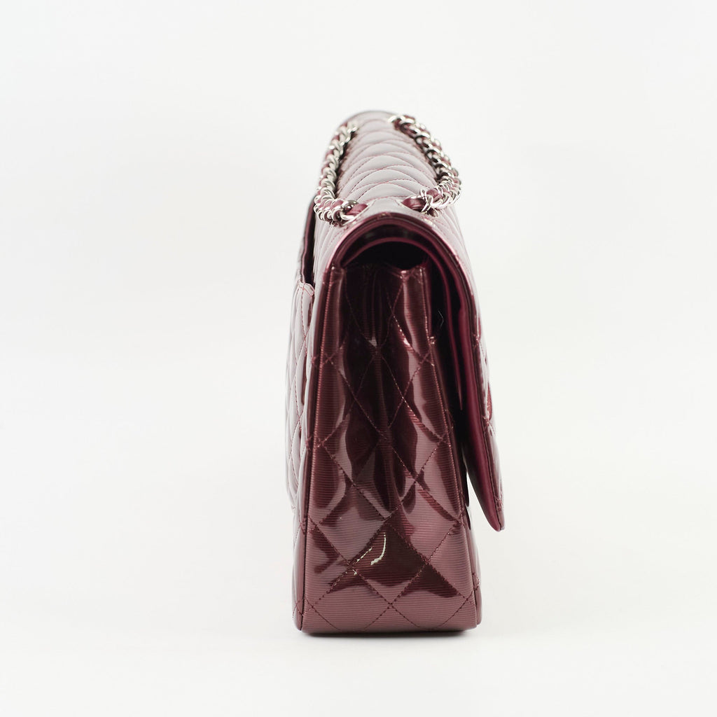 Chanel Maxi Classic Flap Burgundy Striated Quilted Patent Leather bag