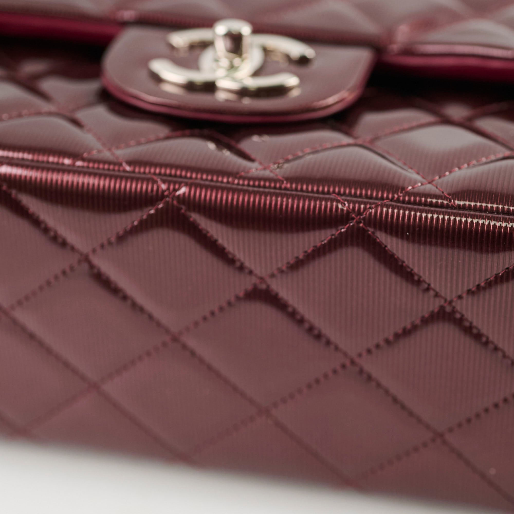 Chanel Maxi Classic Flap Burgundy Striated Quilted Patent Leather bag