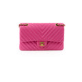 Chanel M/L Classic Flap Chevron Lambskin Fuchsia