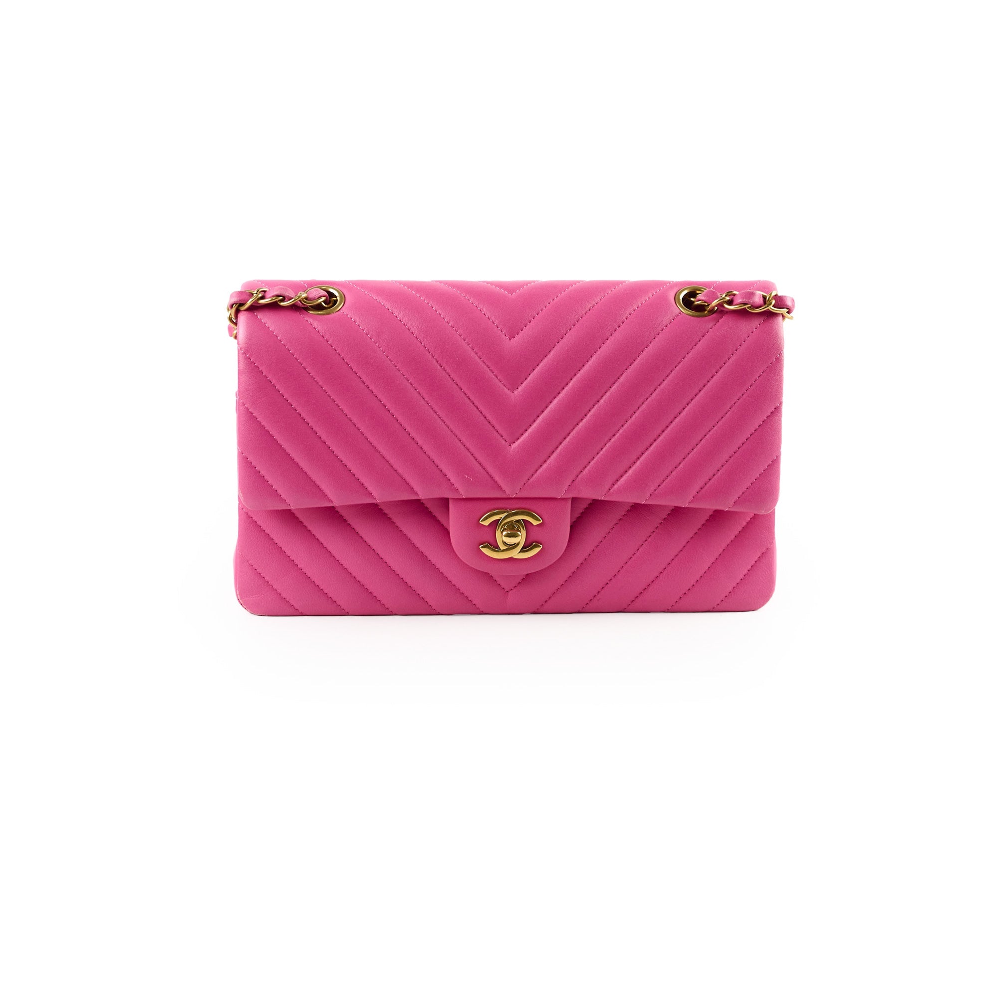 Chanel M/L Classic Flap Chevron Lambskin Fuchsia