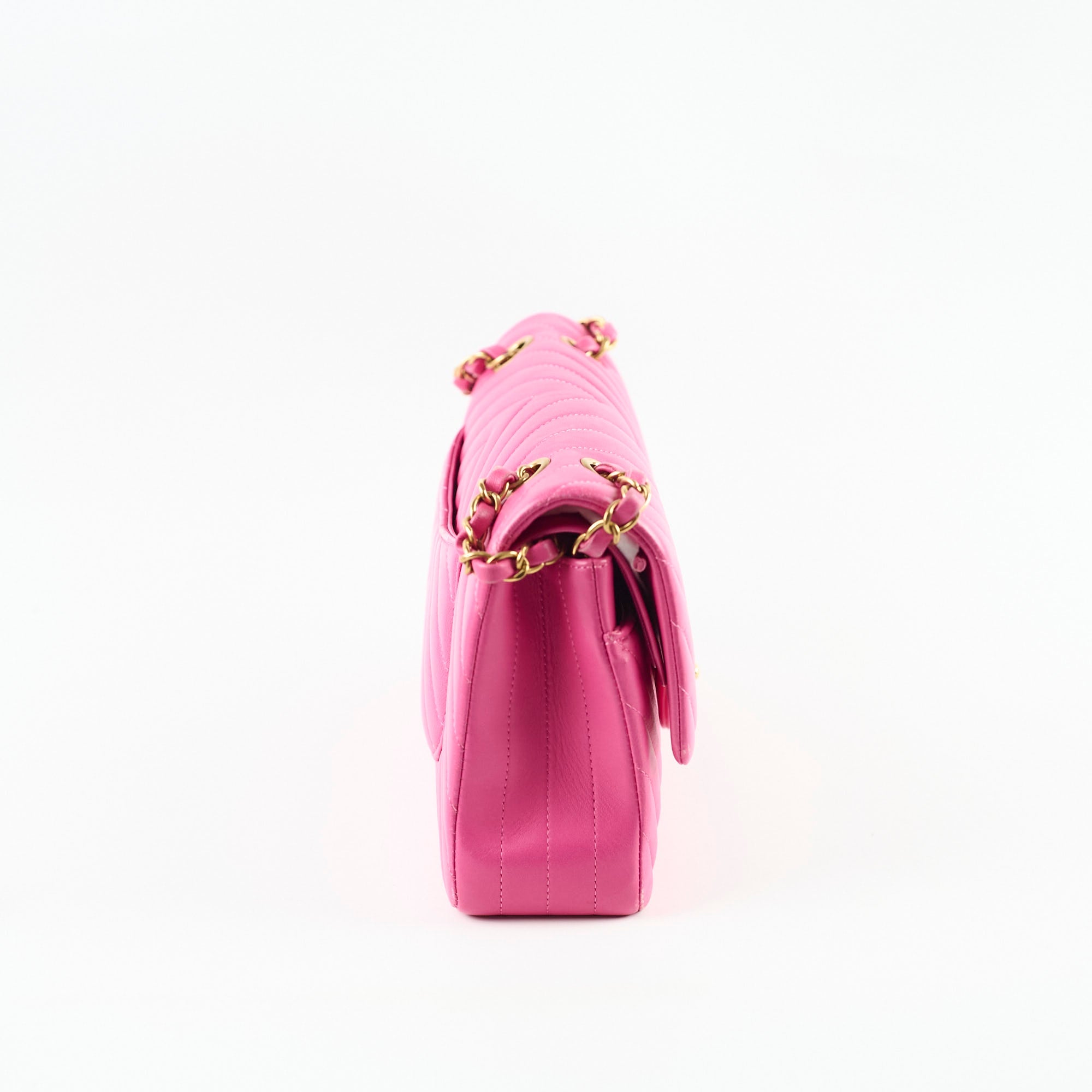 Chanel M/L Classic Flap Chevron Lambskin Fuchsia