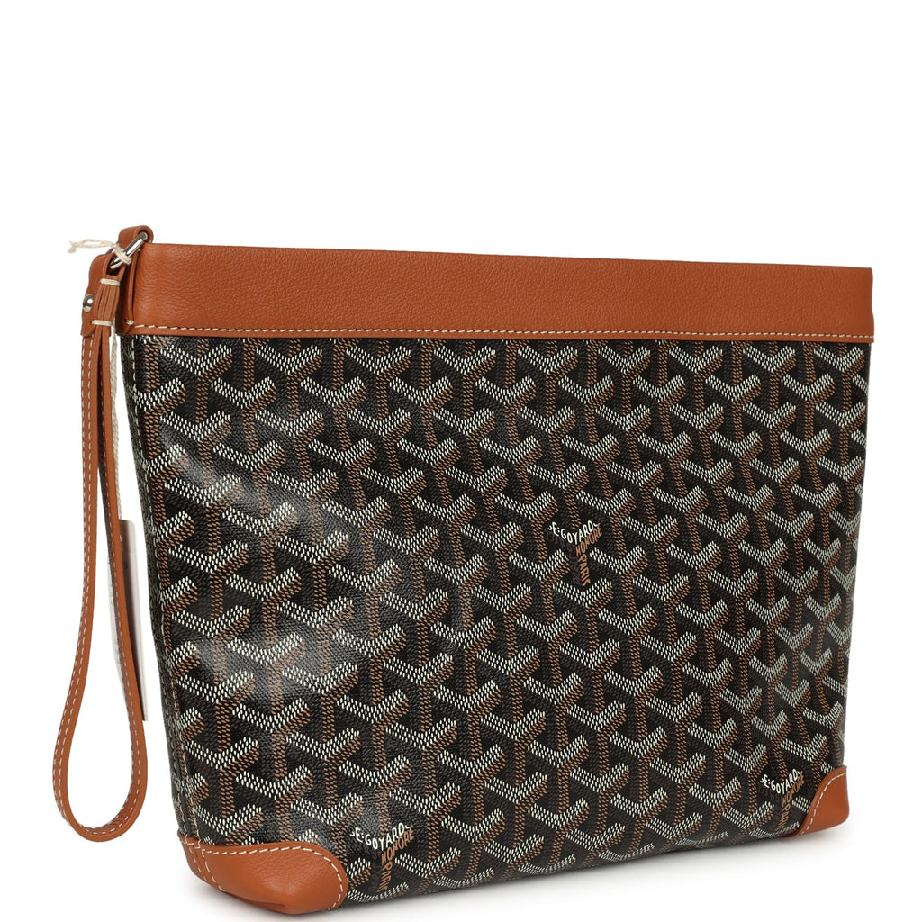 Goyard Goyardine Canvas Black and Brown Conti Pouch Palladium Hardware