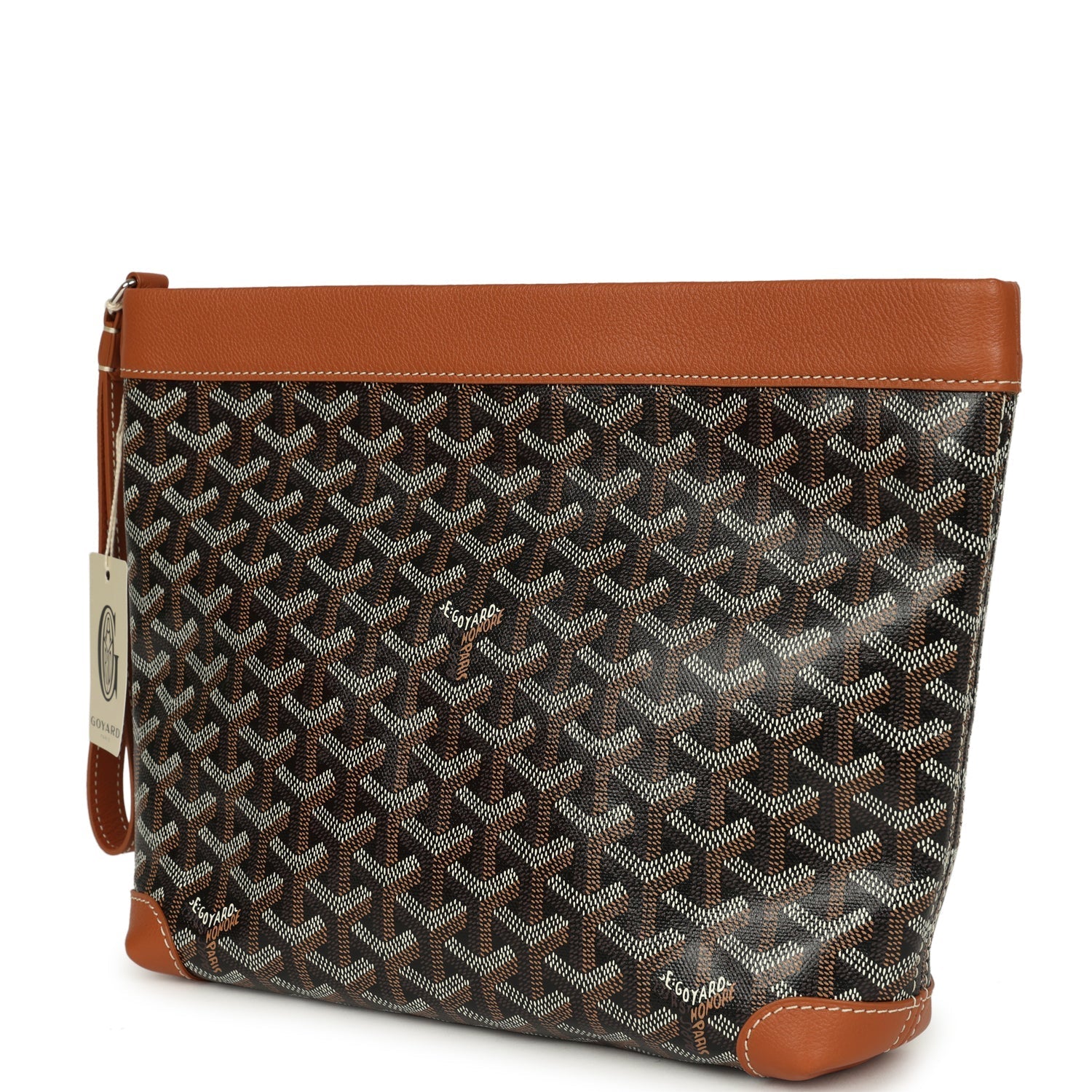 Goyard Goyardine Canvas Black and Brown Conti Pouch Palladium Hardware