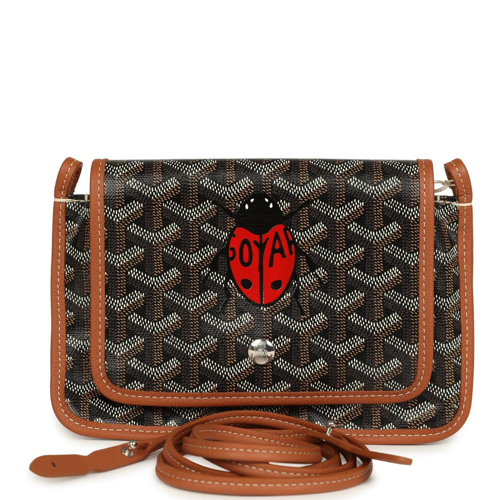 Goyard Goyardine Canvas Black and Brown Ladybug Plumet Pocket Wallet Palladium Hardware