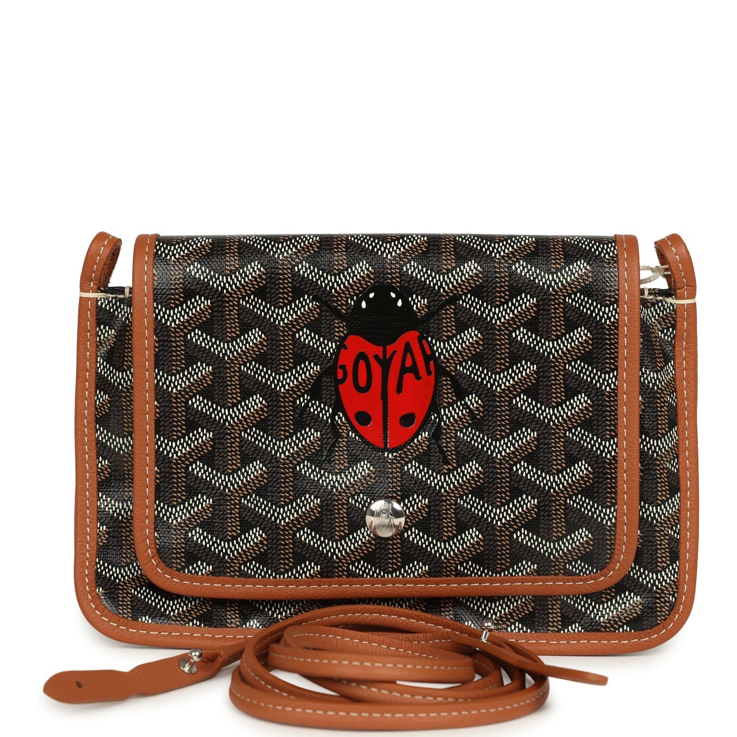 Goyard Goyardine Canvas Black and Brown Ladybug Plumet Pocket Wallet Palladium Hardware
