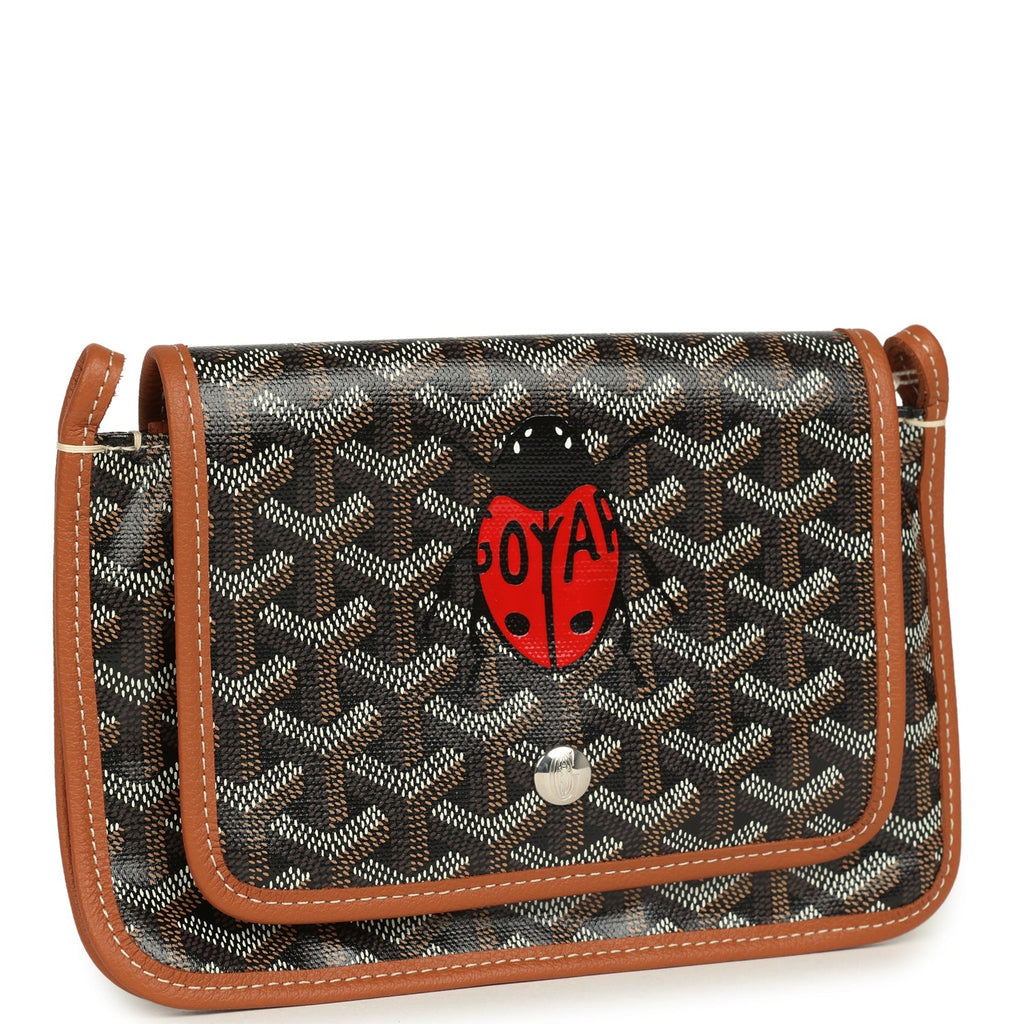 Goyard Goyardine Canvas Black and Brown Ladybug Plumet Pocket Wallet Palladium Hardware