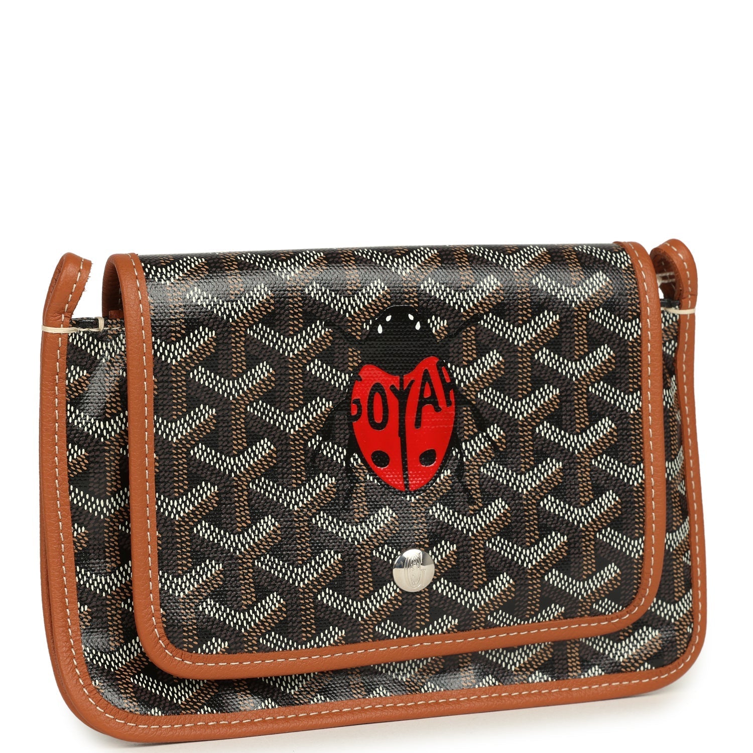 Goyard Goyardine Canvas Black and Brown Ladybug Plumet Pocket Wallet Palladium Hardware
