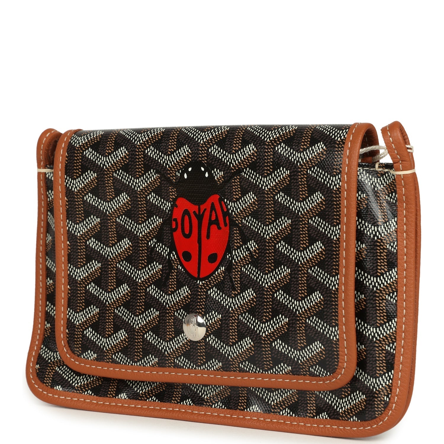 Goyard Goyardine Canvas Black and Brown Ladybug Plumet Pocket Wallet Palladium Hardware