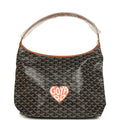 Goyard Goyardine Canvas Black and Brown Hand-Painted Heart Boheme Hobo Palladium Hardware