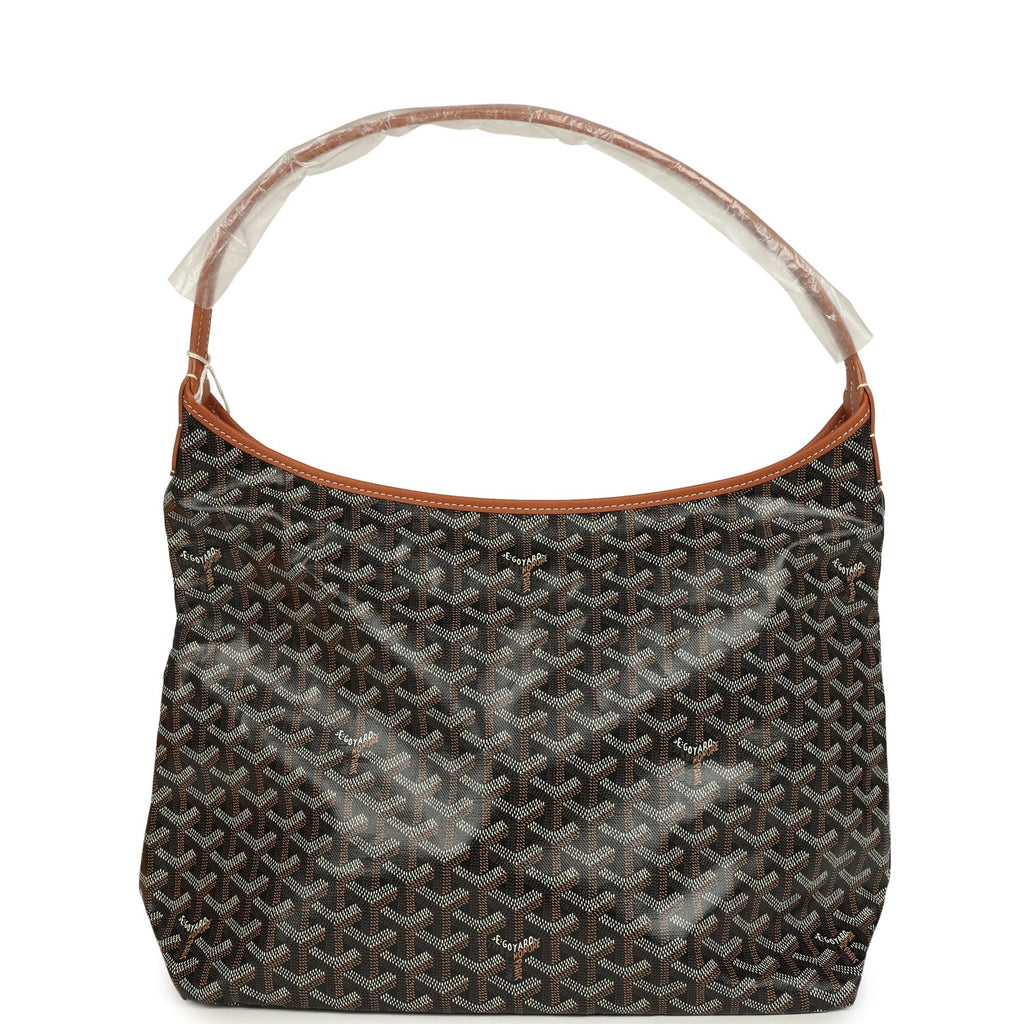 Goyard Goyardine Canvas Black and Brown Hand-Painted Heart Boheme Hobo Palladium Hardware