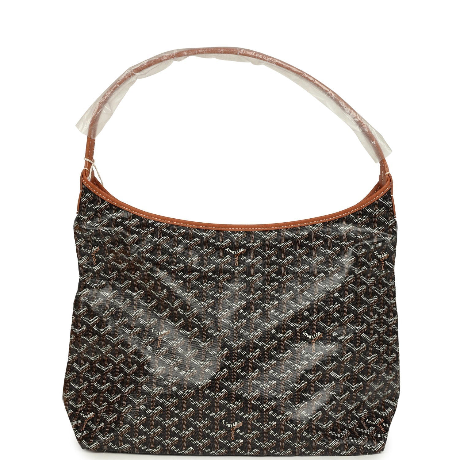 Goyard Goyardine Canvas Black and Brown Hand-Painted Heart Boheme Hobo Palladium Hardware