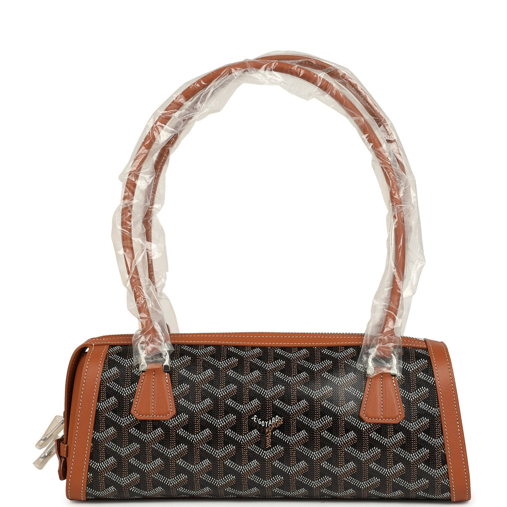 Goyard Goyardine Canvas Bonbonnière Bag Black and Brown Chevroches Calfskin Palladium Hardware