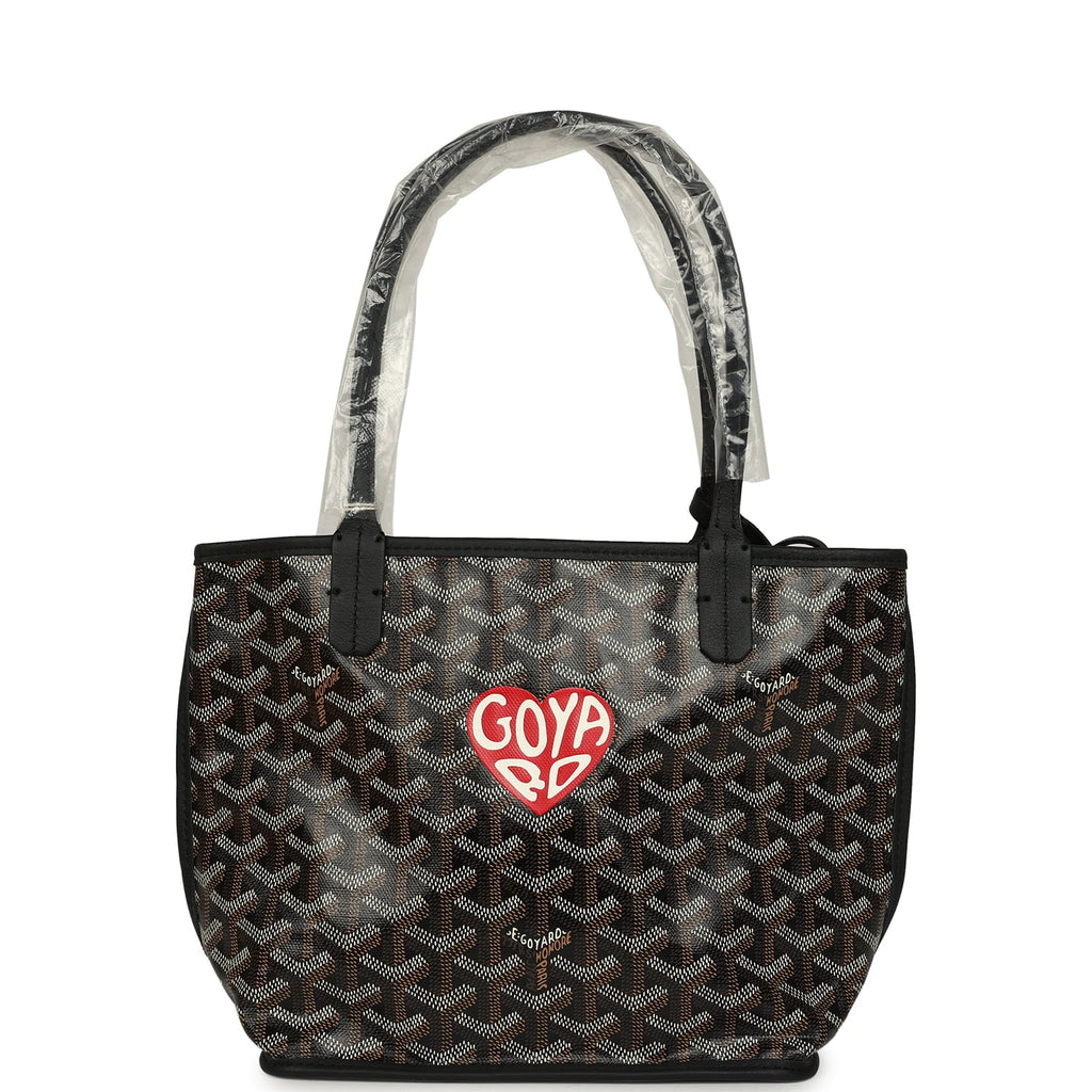 Goyard Goyardine Hand-Painted Heart Anjou Black Mini Bag Palladium Hardware