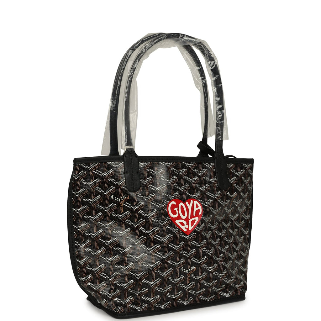 Goyard Goyardine Hand-Painted Heart Anjou Black Mini Bag Palladium Hardware