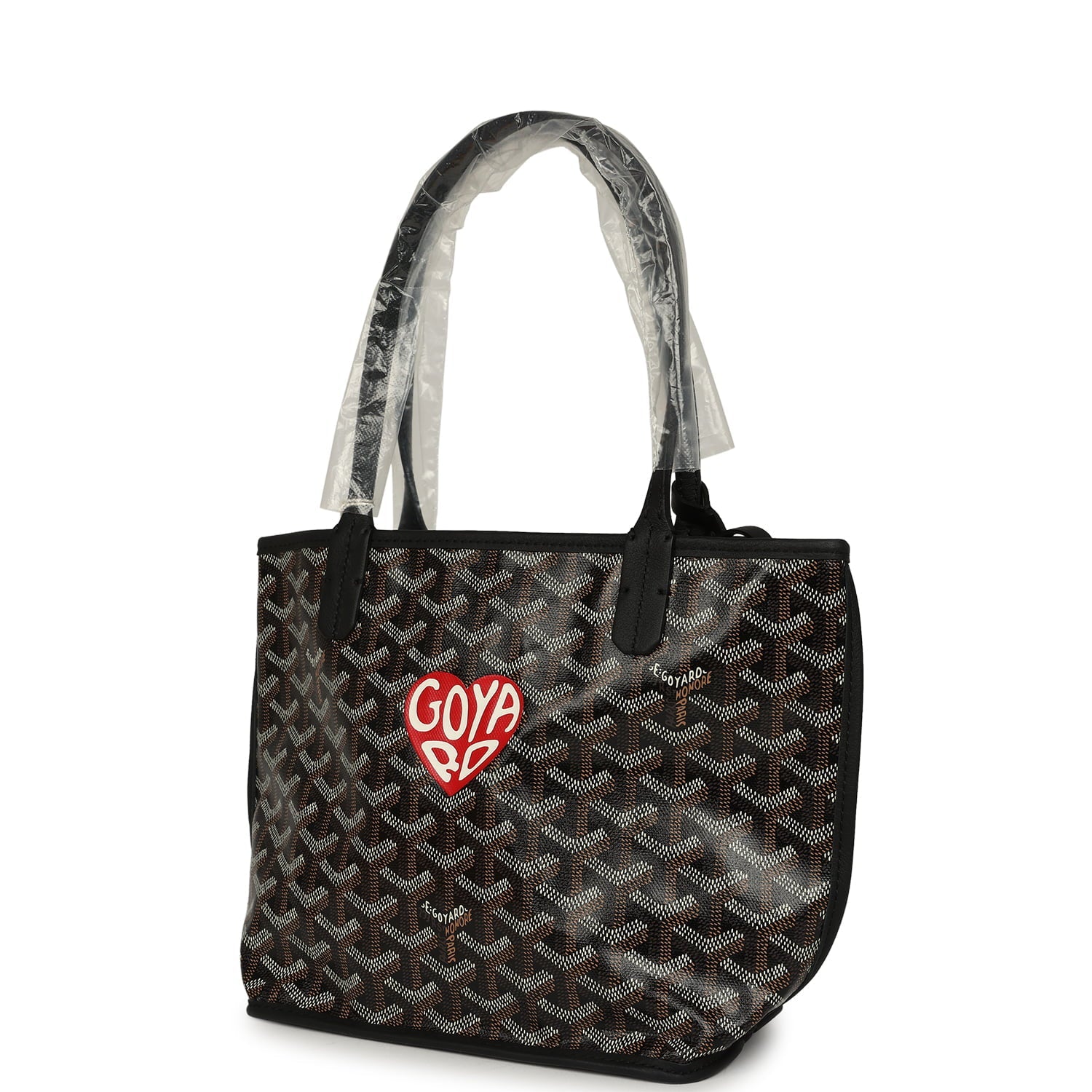 Goyard Goyardine Hand-Painted Heart Anjou Black Mini Bag Palladium Hardware