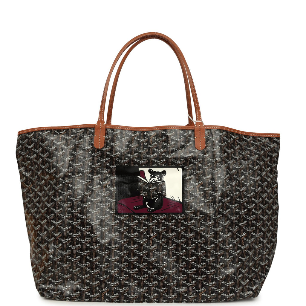 Goyard Goyardine "Hulot Dog" Black and Brown Saint Louis GM Tote Bag Palladium Hardware