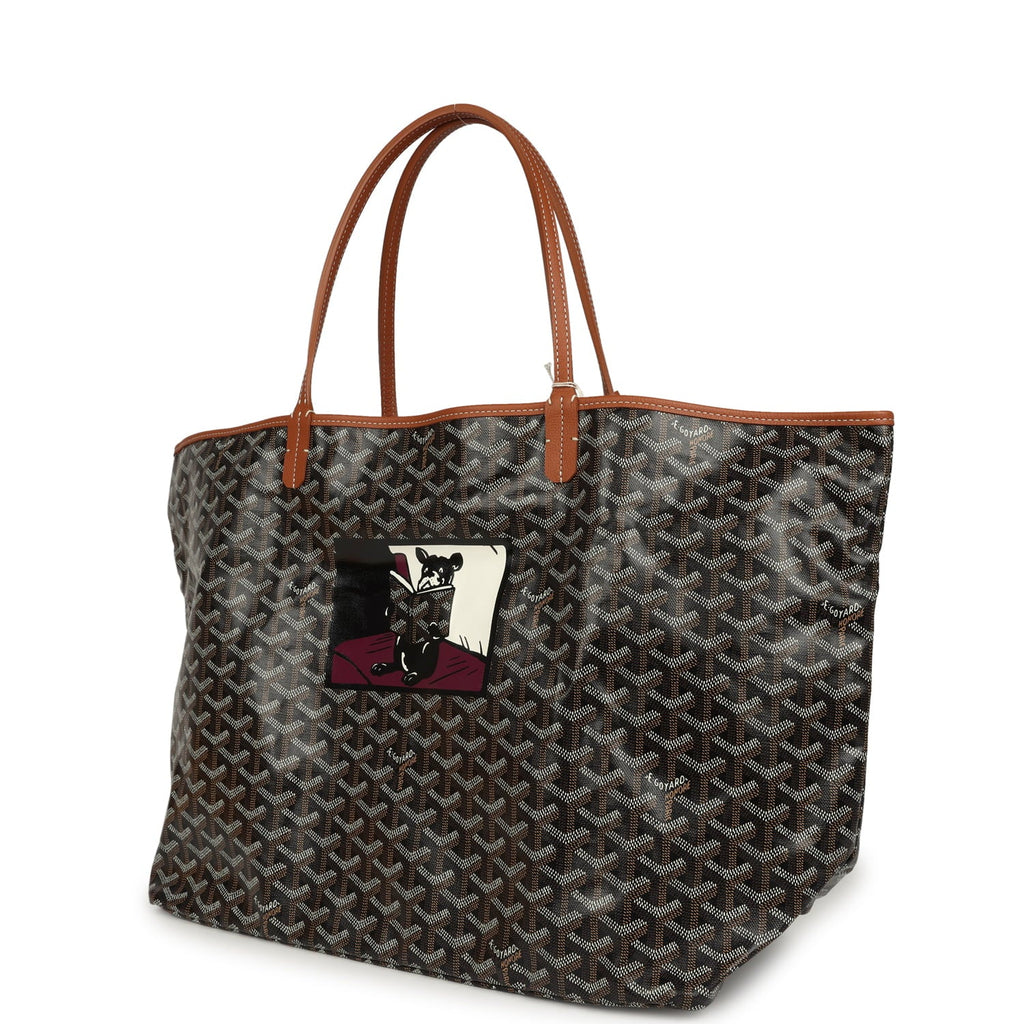Goyard Goyardine "Hulot Dog" Black and Brown Saint Louis GM Tote Bag Palladium Hardware