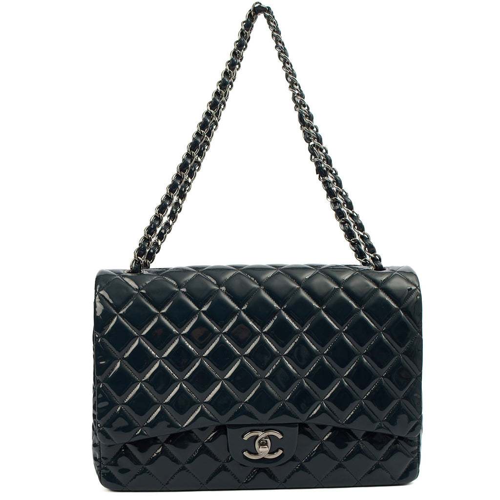 Chanel Shoulder Bag Classic - Maxi in Navy, Patent Leather