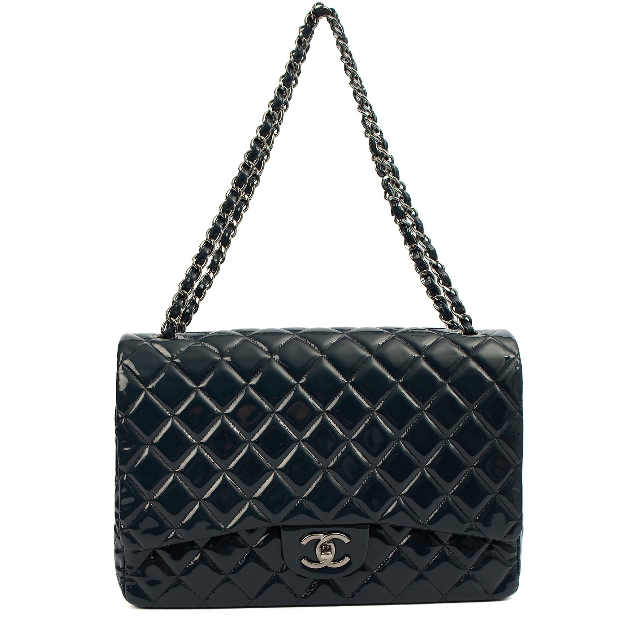 Chanel Shoulder Bag Classic - Maxi in Navy, Patent Leather