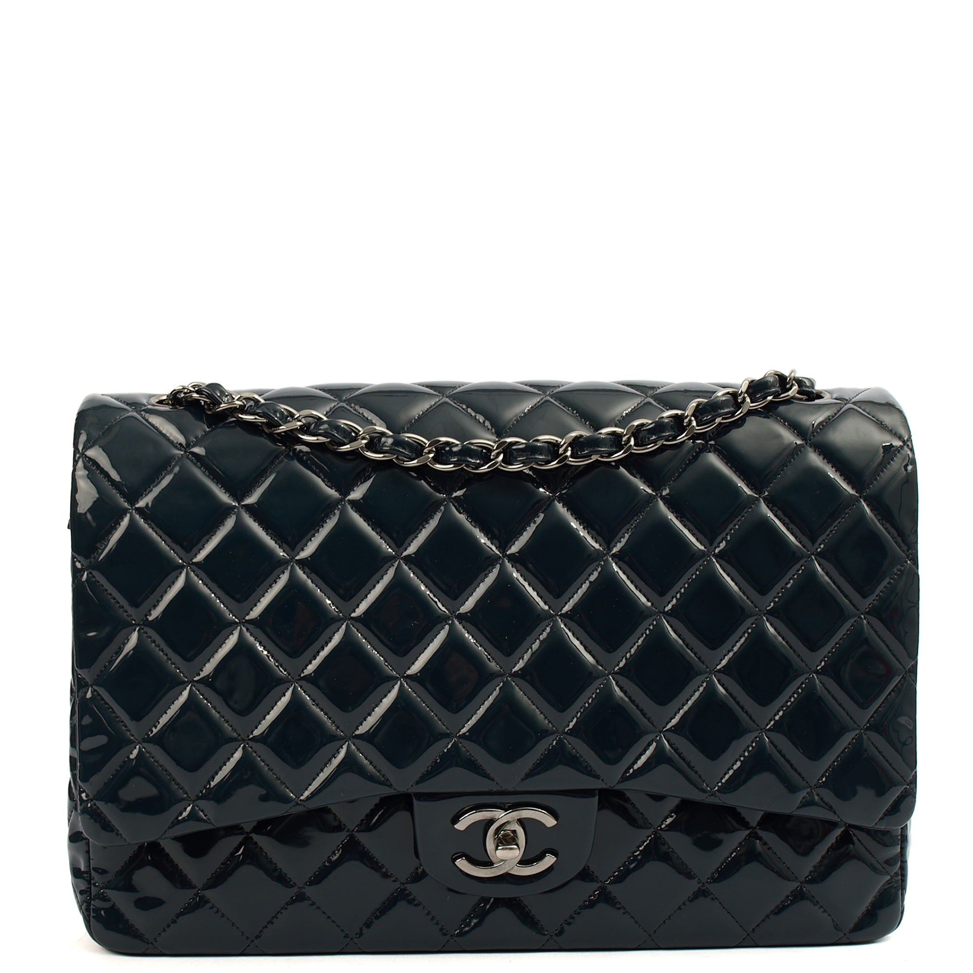 Chanel Shoulder Bag Classic - Maxi in Navy, Patent Leather