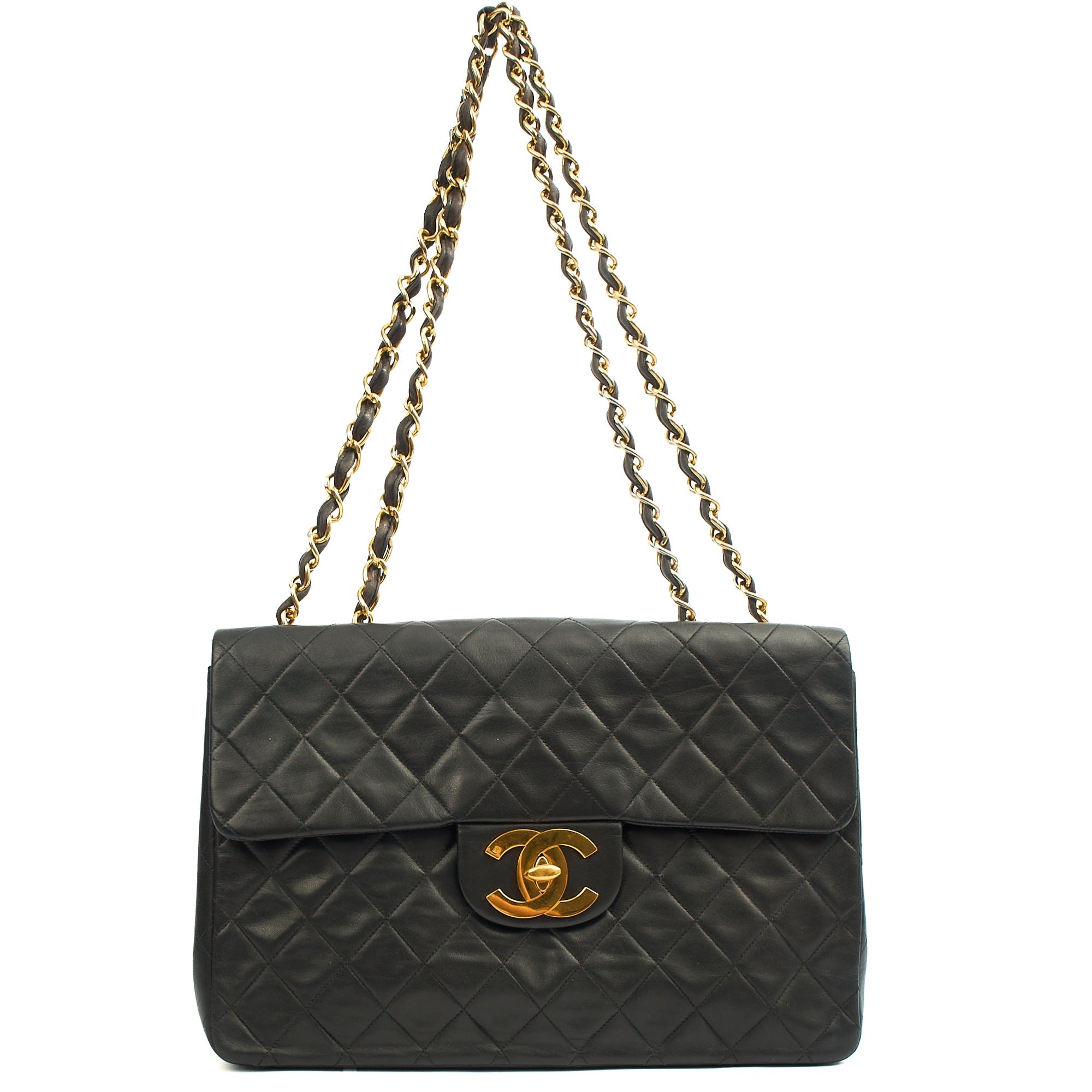 Chanel Shoulder Bag Maxi Jumbo XL in Black, Lambskin Leather