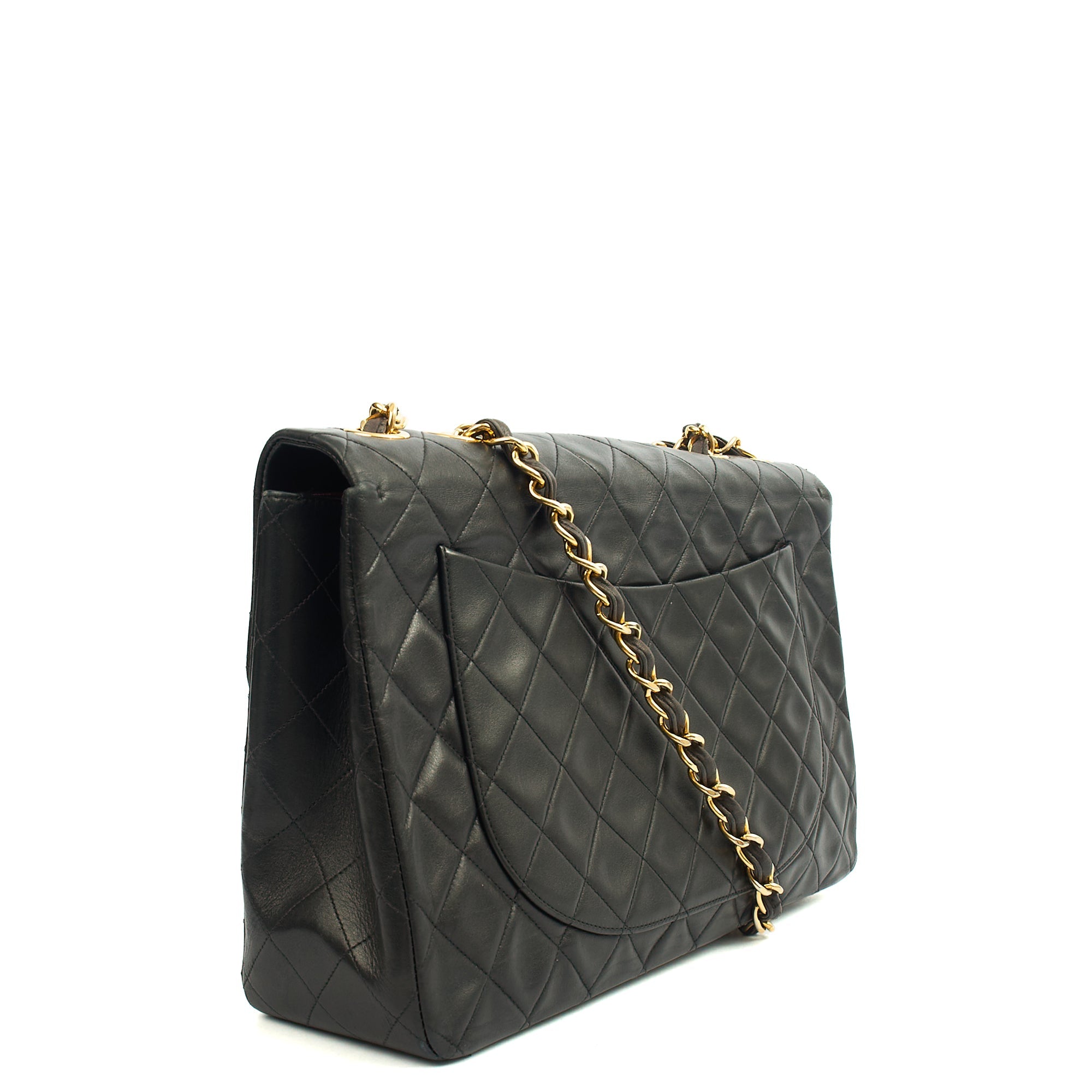 Chanel Shoulder Bag Maxi Jumbo XL in Black, Lambskin Leather