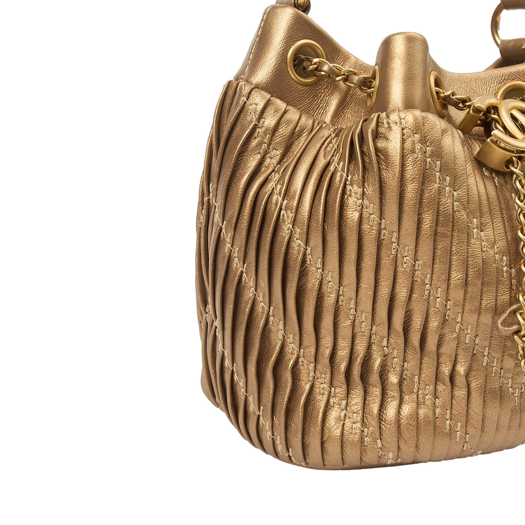 Chanel Bucket Bag Paris Cosmopolite Drawstring Bucket Bag in Metallic, Calfskin Leather