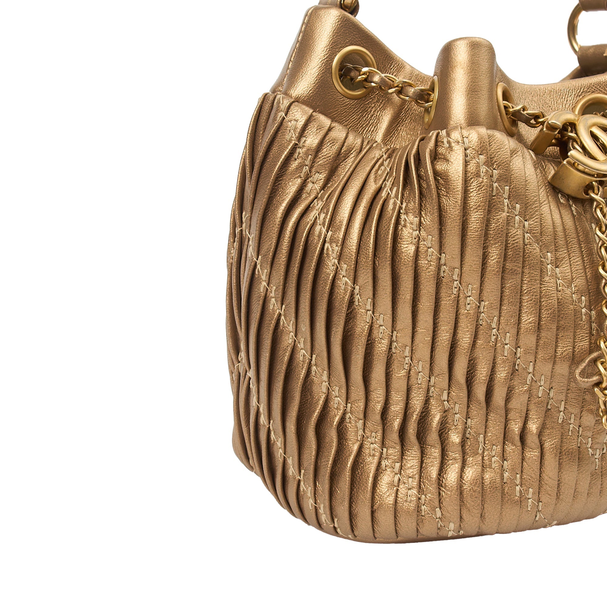 Chanel Bucket Bag Paris Cosmopolite Drawstring Bucket Bag in Metallic, Calfskin Leather