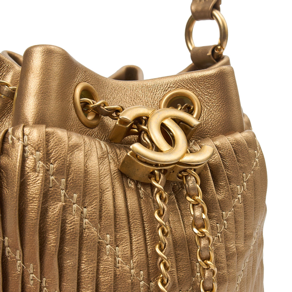 Chanel Bucket Bag Paris Cosmopolite Drawstring Bucket Bag in Metallic, Calfskin Leather