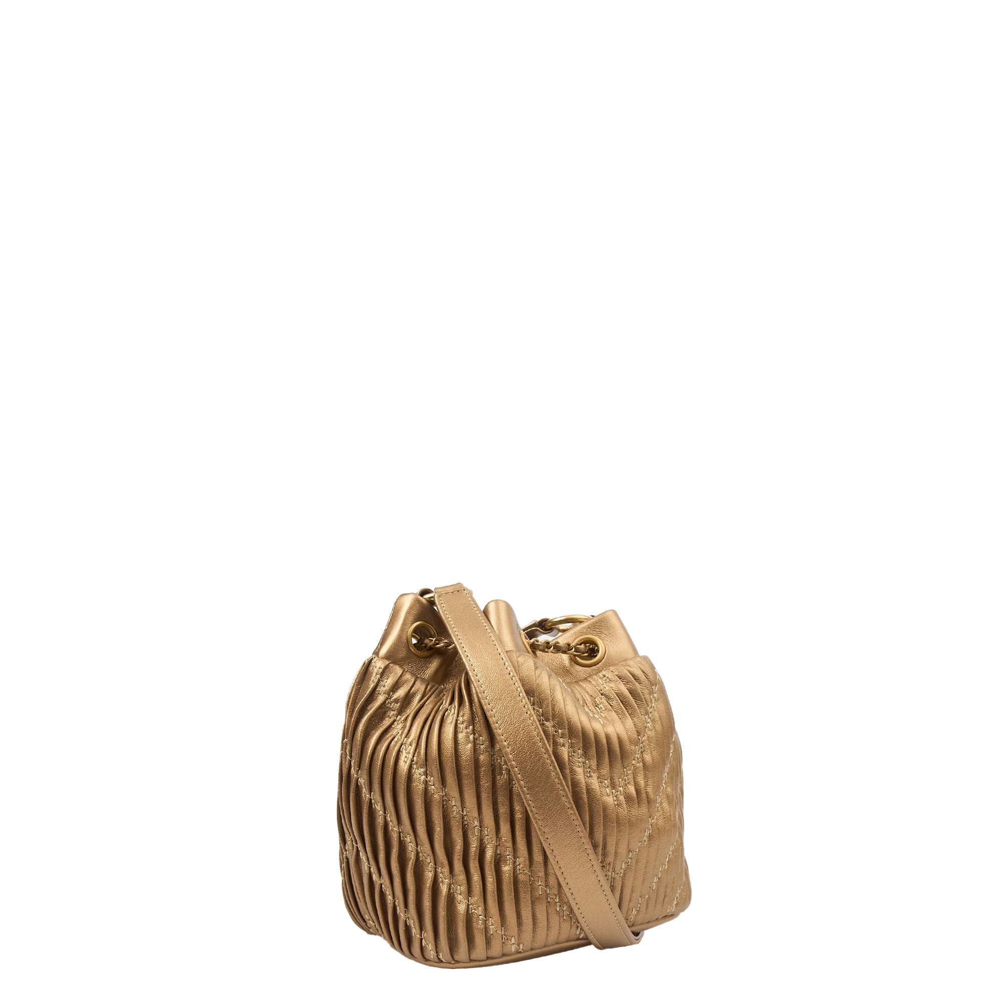 Chanel Bucket Bag Paris Cosmopolite Drawstring Bucket Bag in Metallic, Calfskin Leather