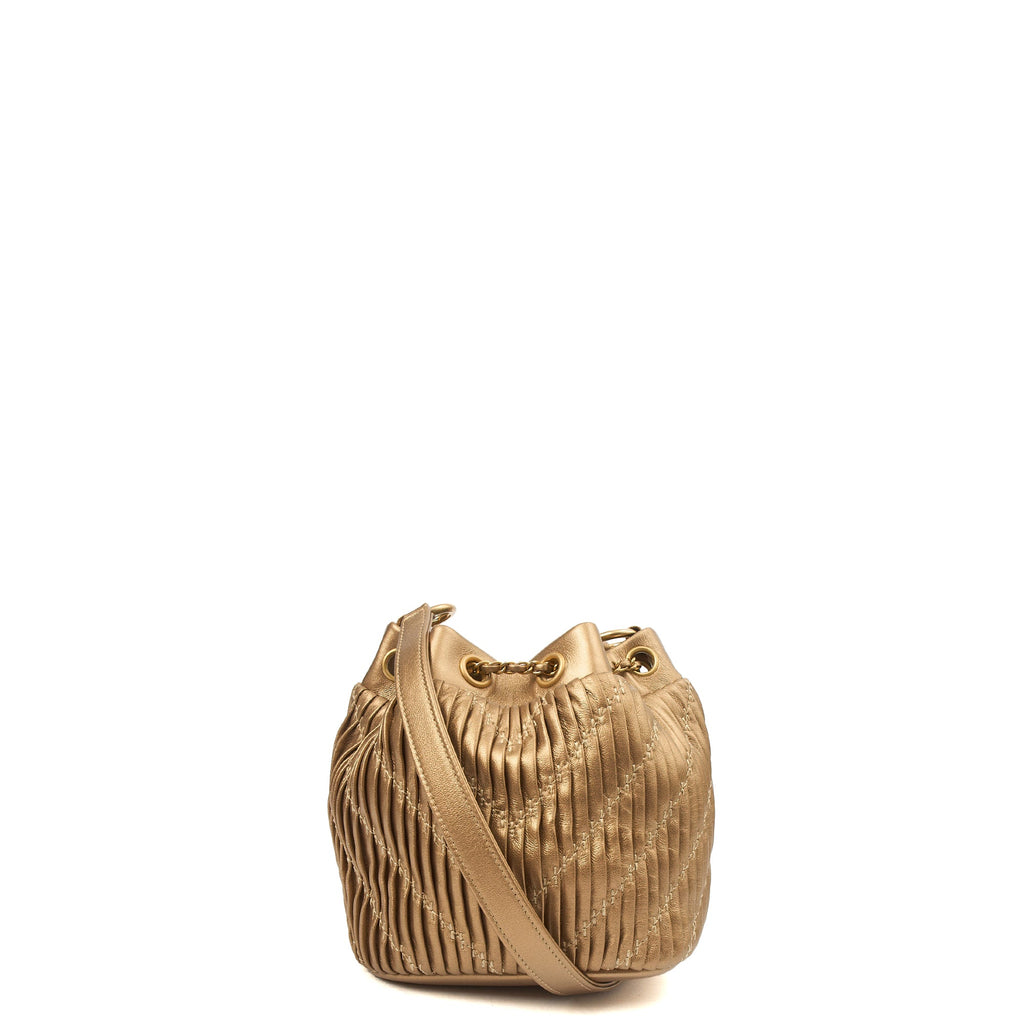 Chanel Bucket Bag Paris Cosmopolite Drawstring Bucket Bag in Metallic, Calfskin Leather