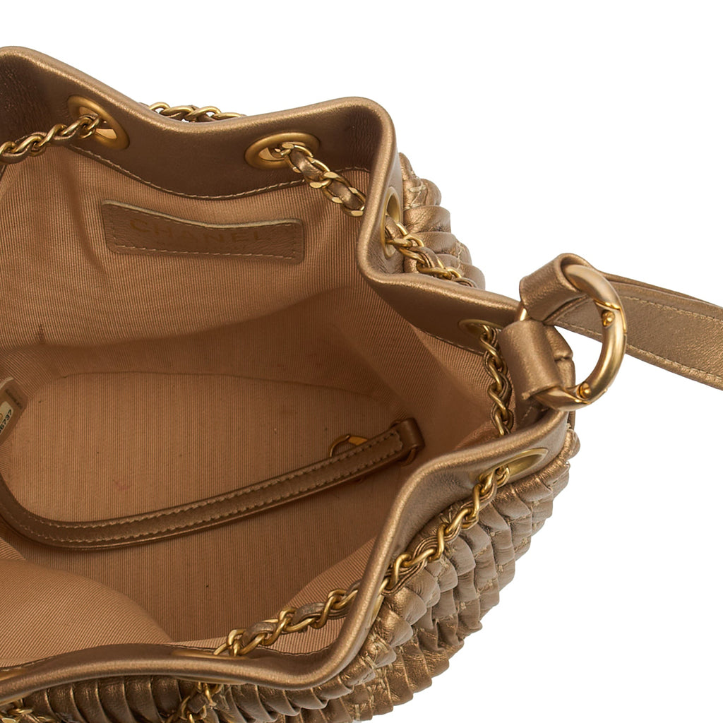 Chanel Bucket Bag Paris Cosmopolite Drawstring Bucket Bag in Metallic, Calfskin Leather