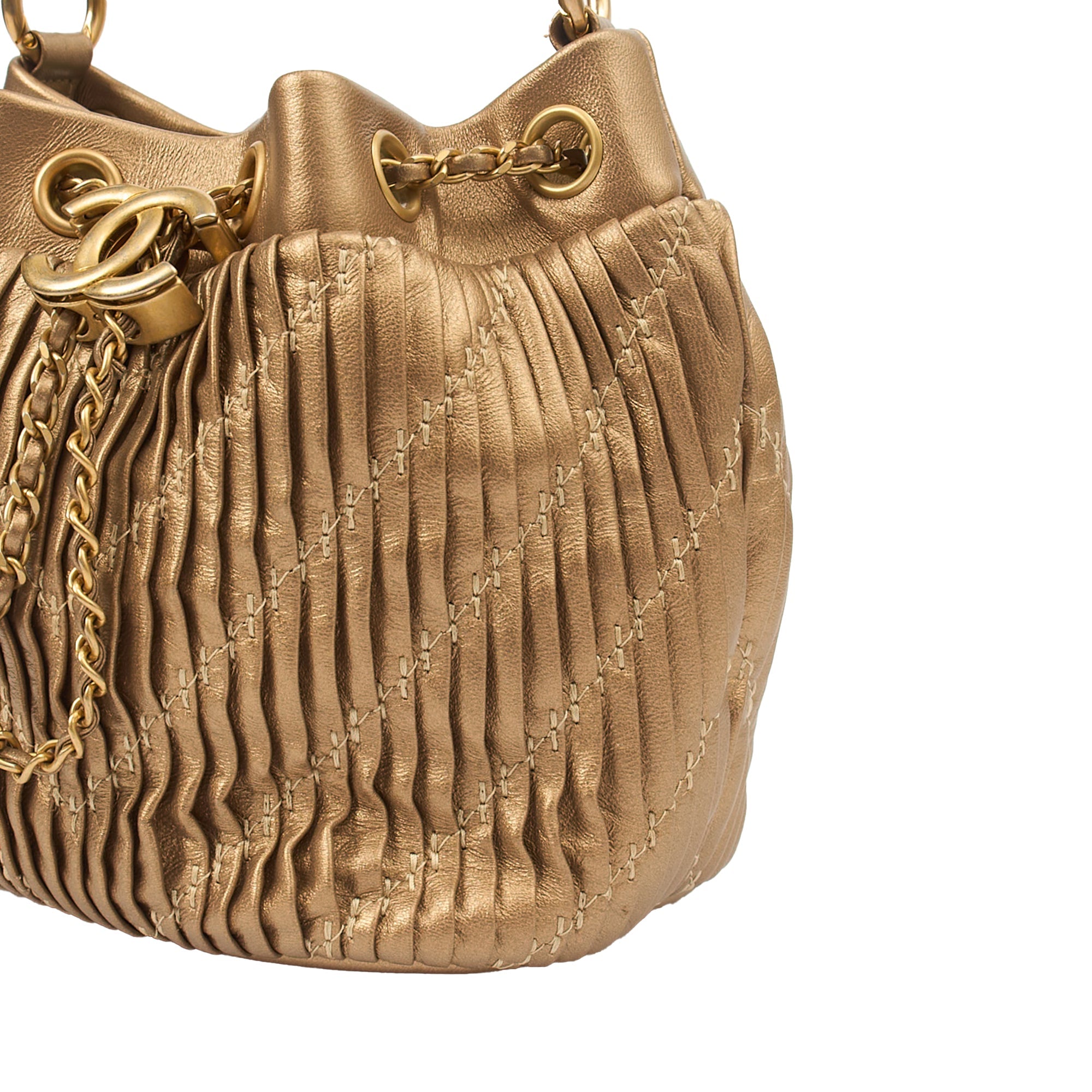 Chanel Bucket Bag Paris Cosmopolite Drawstring Bucket Bag in Metallic, Calfskin Leather