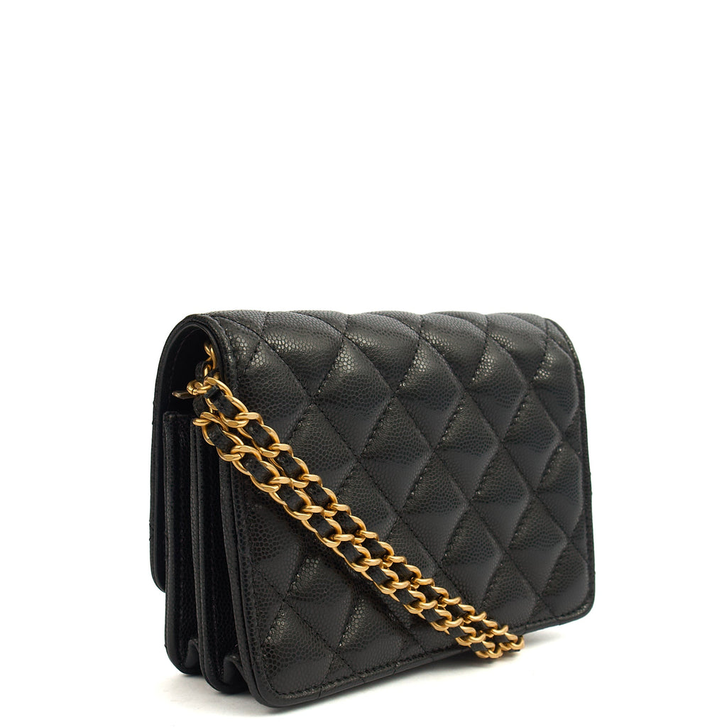 Chanel Cross Body Wallet on Chain in Black, Caviar Leather